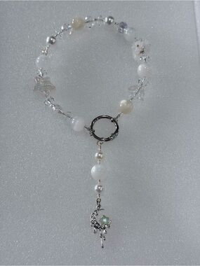 Elegant White Bead Crescent Charm/key holder